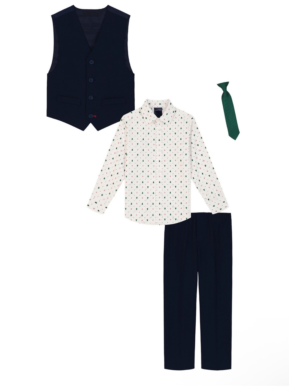 Nautica Navy Vest, Pants & White Shirt Set with Green Tie